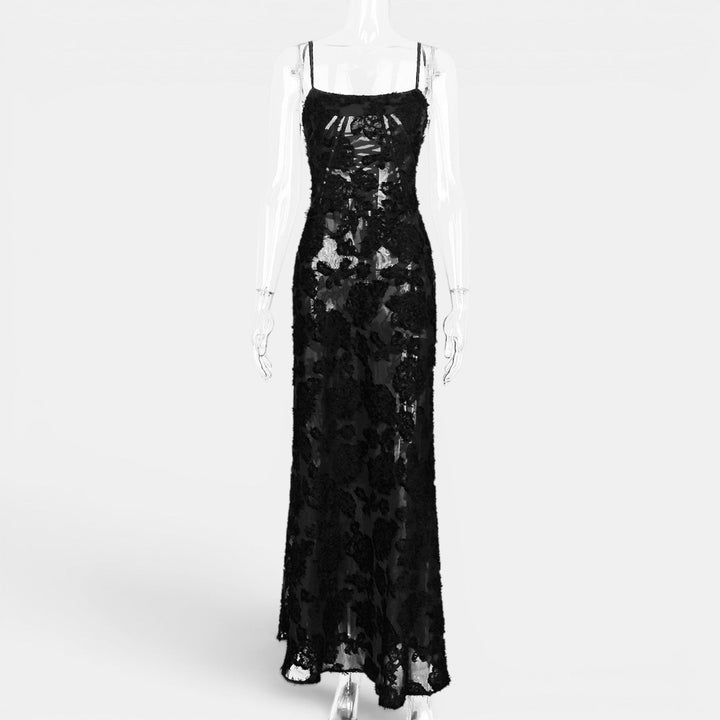 Vestido Largo Fiesta Negro Transparencias