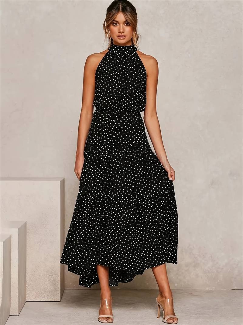 Cerelia - Vestido sin mangas con escote joya y lunares