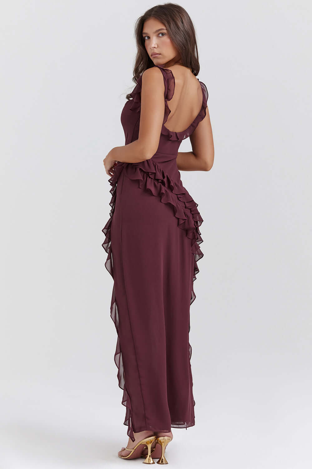 Vestido largo con abertura y volantes para fiesta para mujer - Agathe