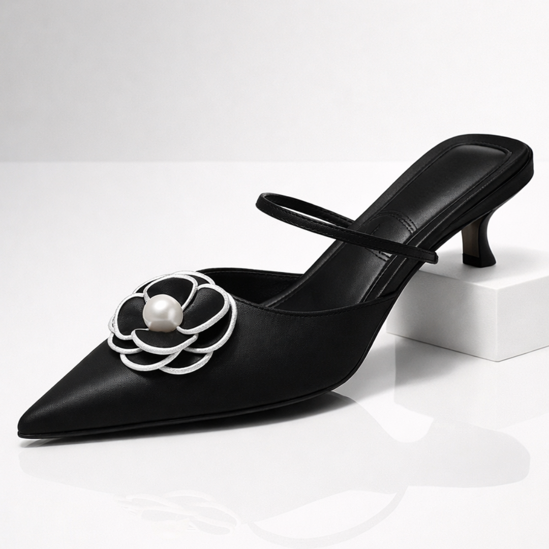 Zapato slingback con tacón bajo y flor aplicada para mujer - Vivienne