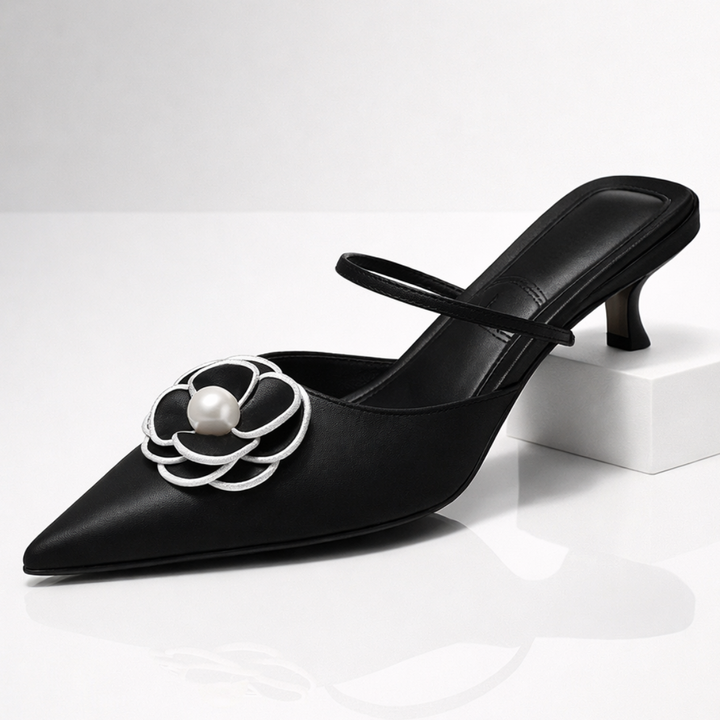 Zapato slingback con tacón bajo y flor aplicada para mujer - Vivienne
