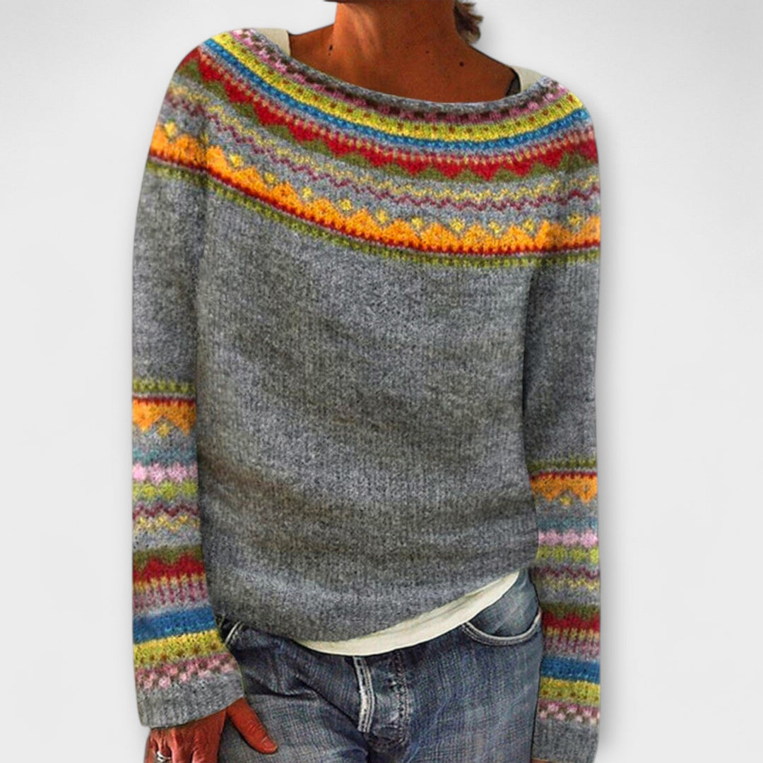 Carla – jersey retro gris con dibujo noruego