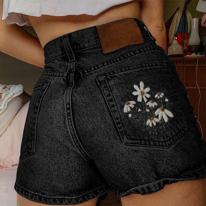 Shorts vaqueros para mujer tiro alto estilo vintage - Celeste