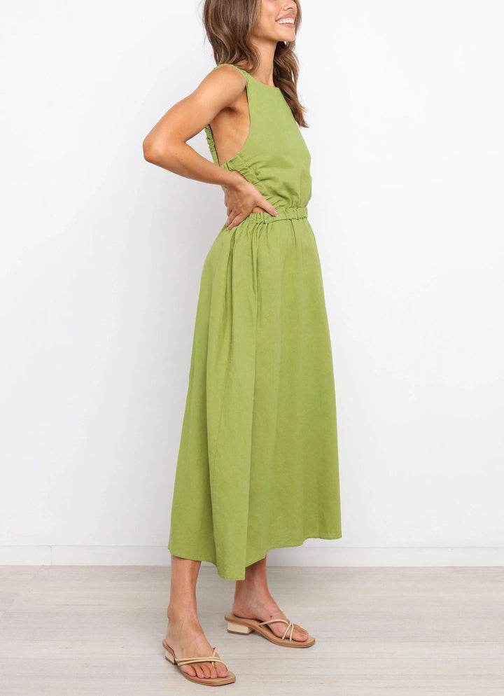 Vestido midi mujer con aberturas laterales algodón lino - Camila
