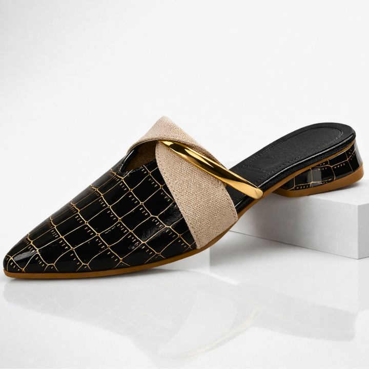 Zuecos de punta para mujer diseño elegante con detalle metálico - Elvoria