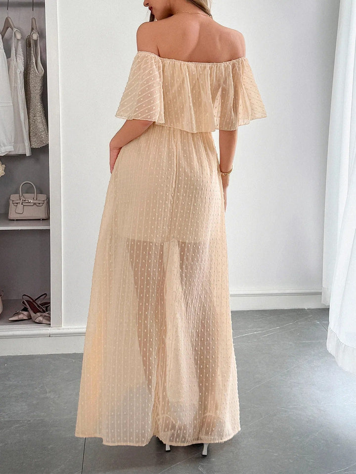 Vestido largo mujer gasa plumeti escote bardot - Julieta