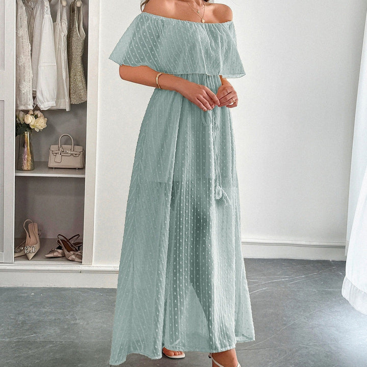 Vestido largo para mujer de gasa plumeti con escote barco estilo fluido - Noelia