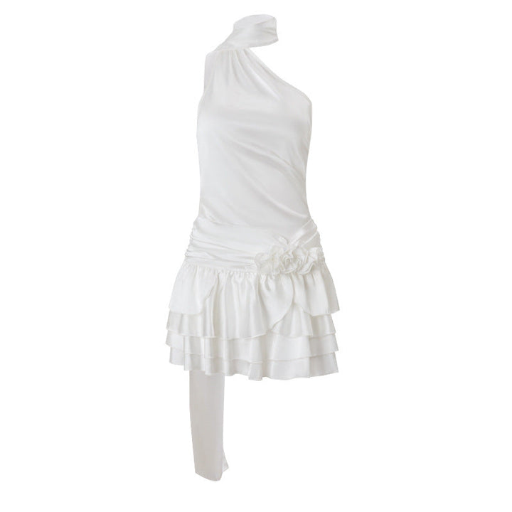 Vestido de tejido satinado asimétrico para mujer - Elba