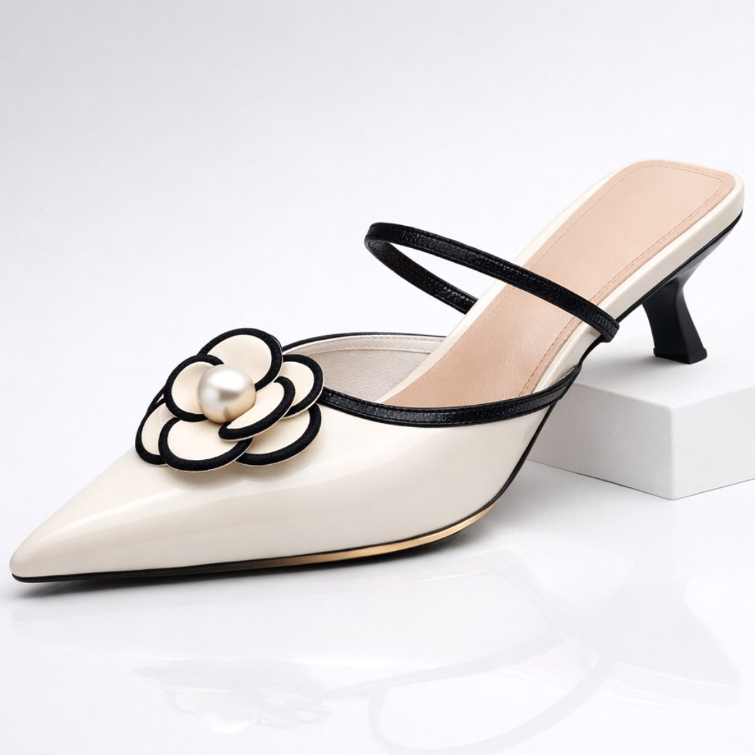 Zapato slingback con tacón bajo y flor aplicada para mujer - Vivienne