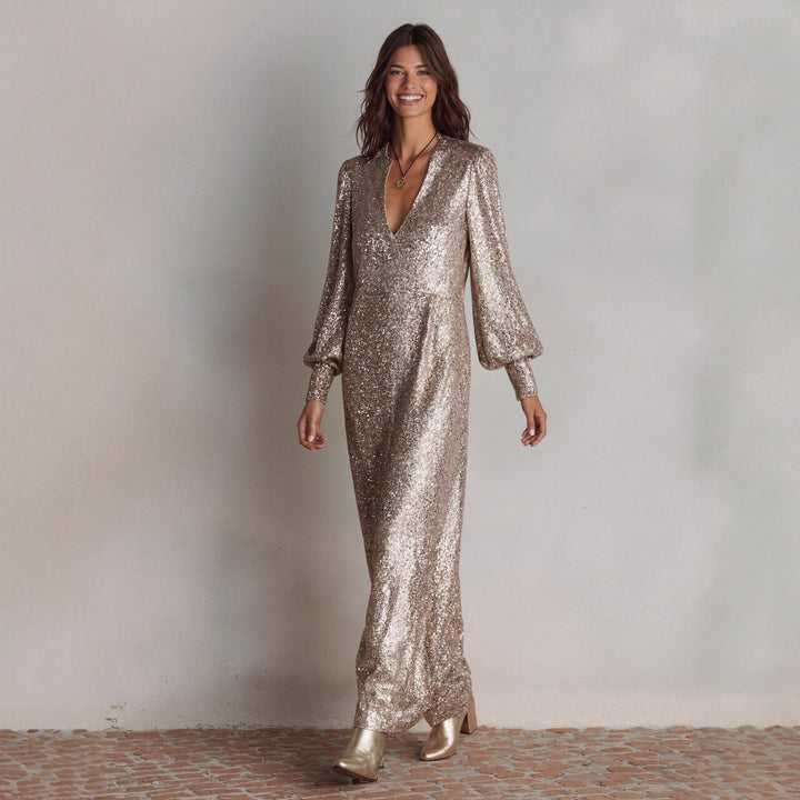 Vestido largo para mujer lentejuelas corte fluido - Annelise