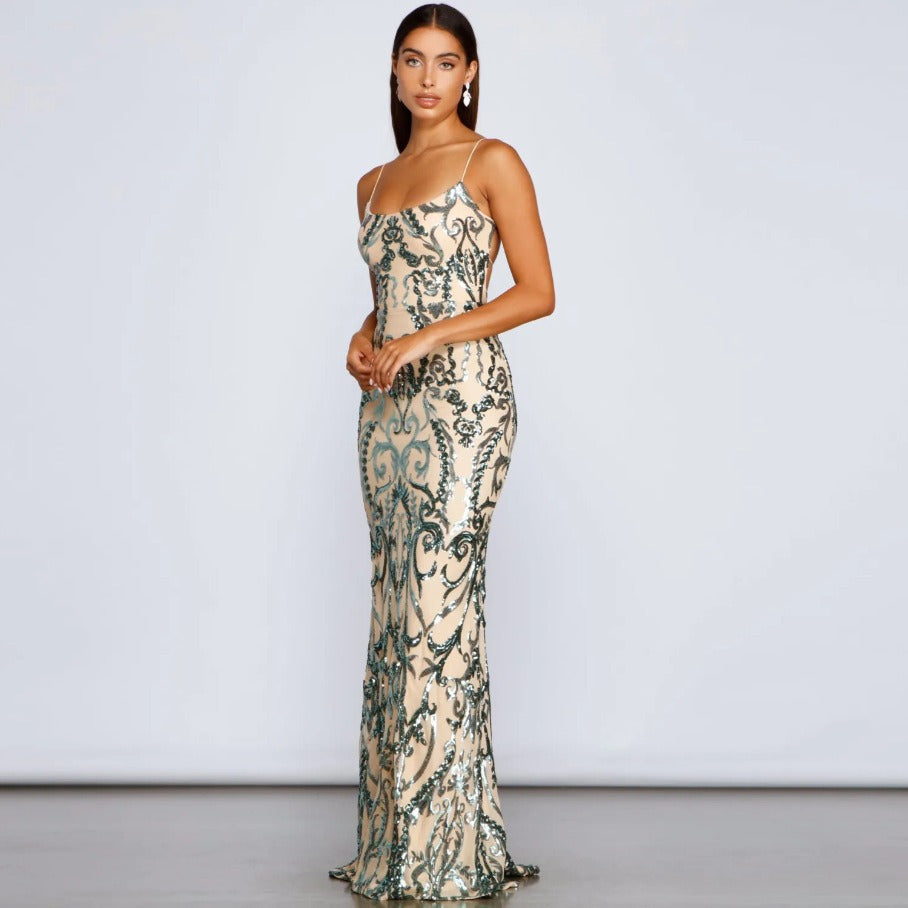 Vestido de fiesta para mujer con efecto bordado de lentejuelas - Kalea
