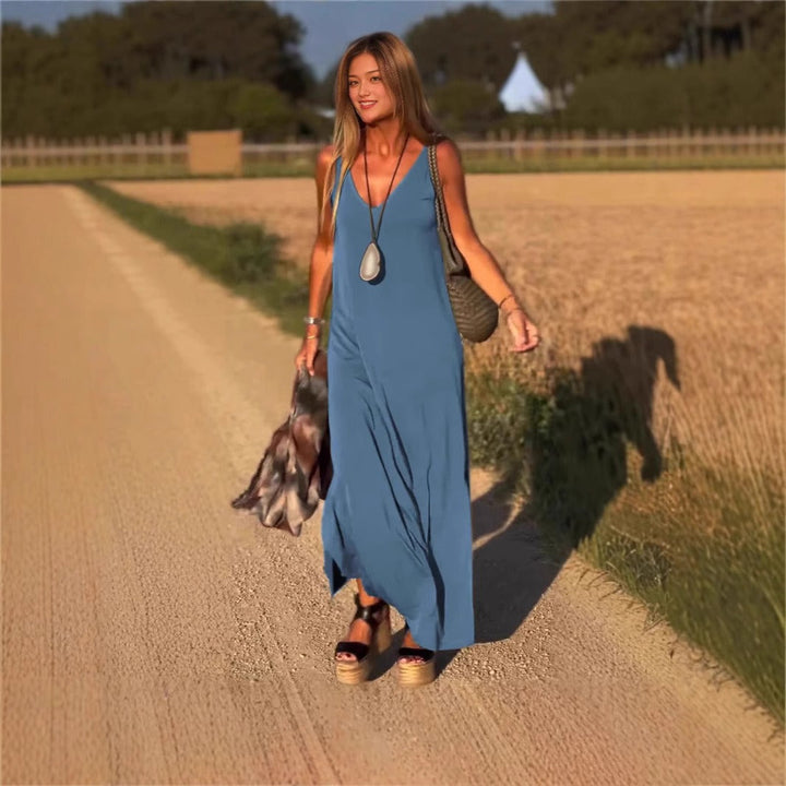 Vestido largo para mujer de tirantes fluidos estilo casual - Celina