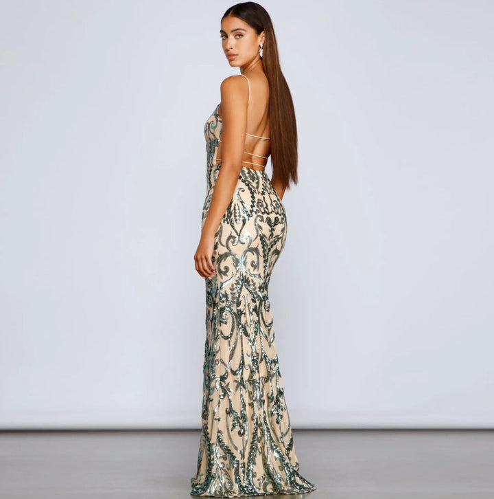 Vestido de fiesta para mujer con efecto bordado de lentejuelas - Kalea