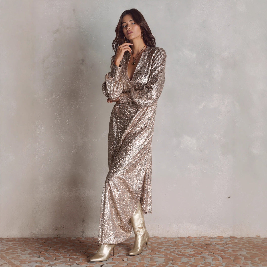 Vestido largo para mujer lentejuelas corte fluido - Annelise