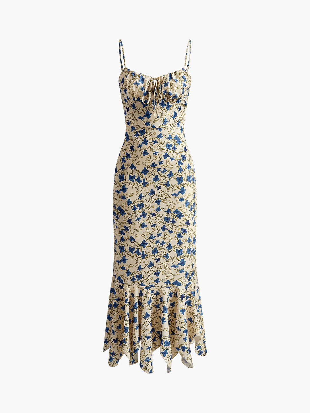 Lily - Vestido largo con estampado floral y dobladillo irregular anudado