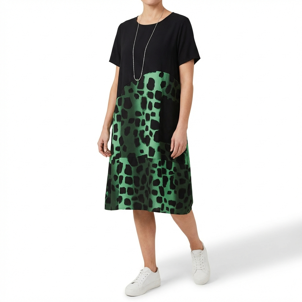 Berta | Vestido Midi Combinado Estampado Mujer Casual