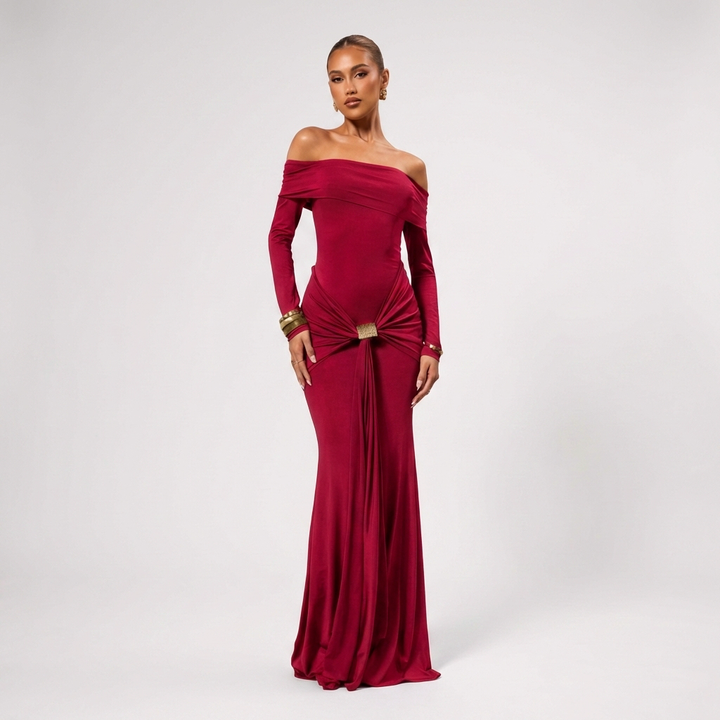Carmen | Vestido Fiesta Mujer Con Hombros Descubiertos Y Detalle Anudado | Elegante