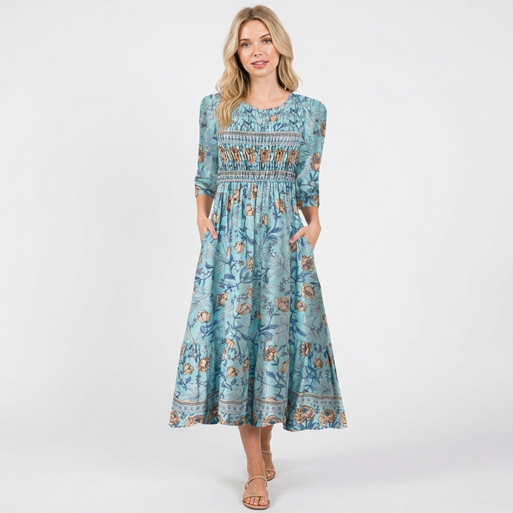 Celeste | Vestido Midi Floral Smock Mujer Boho