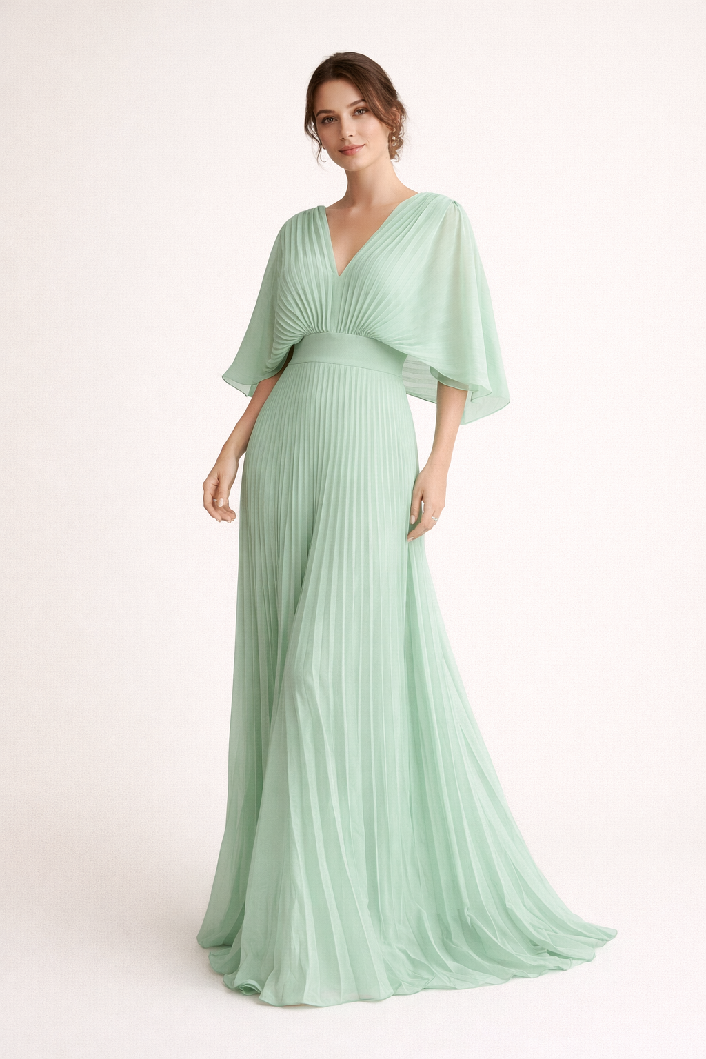 Vestido largo mujer plisado manga corta escote V elegante - Norevia