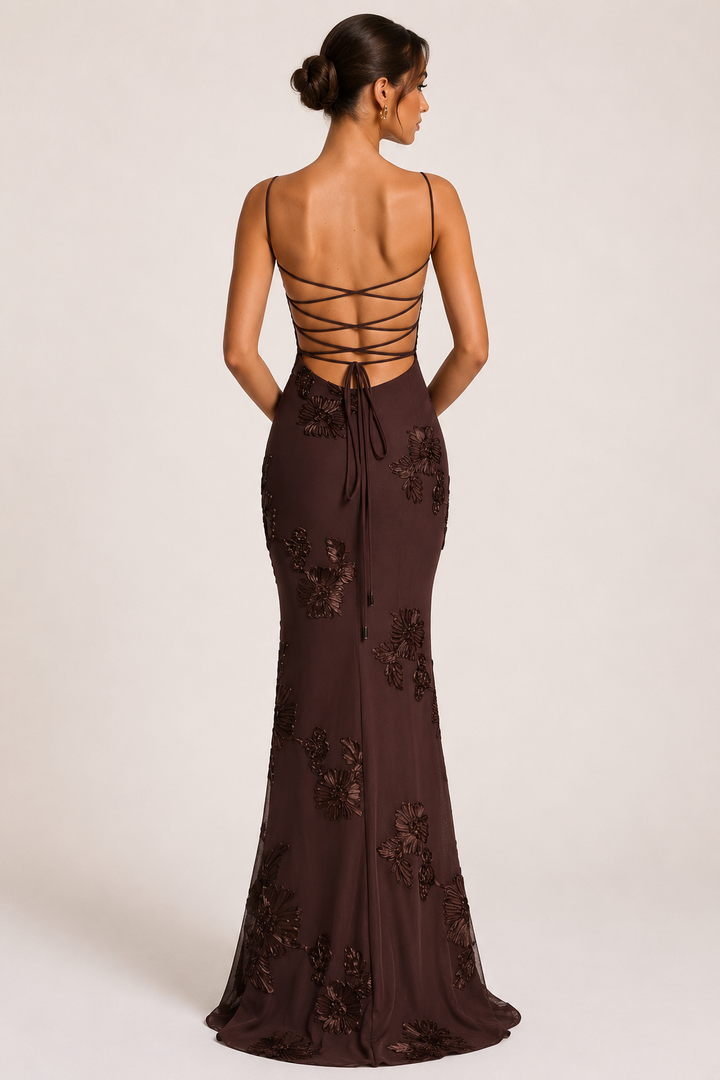 Vestido largo mujer corset elegante bordado floral - Zarelle