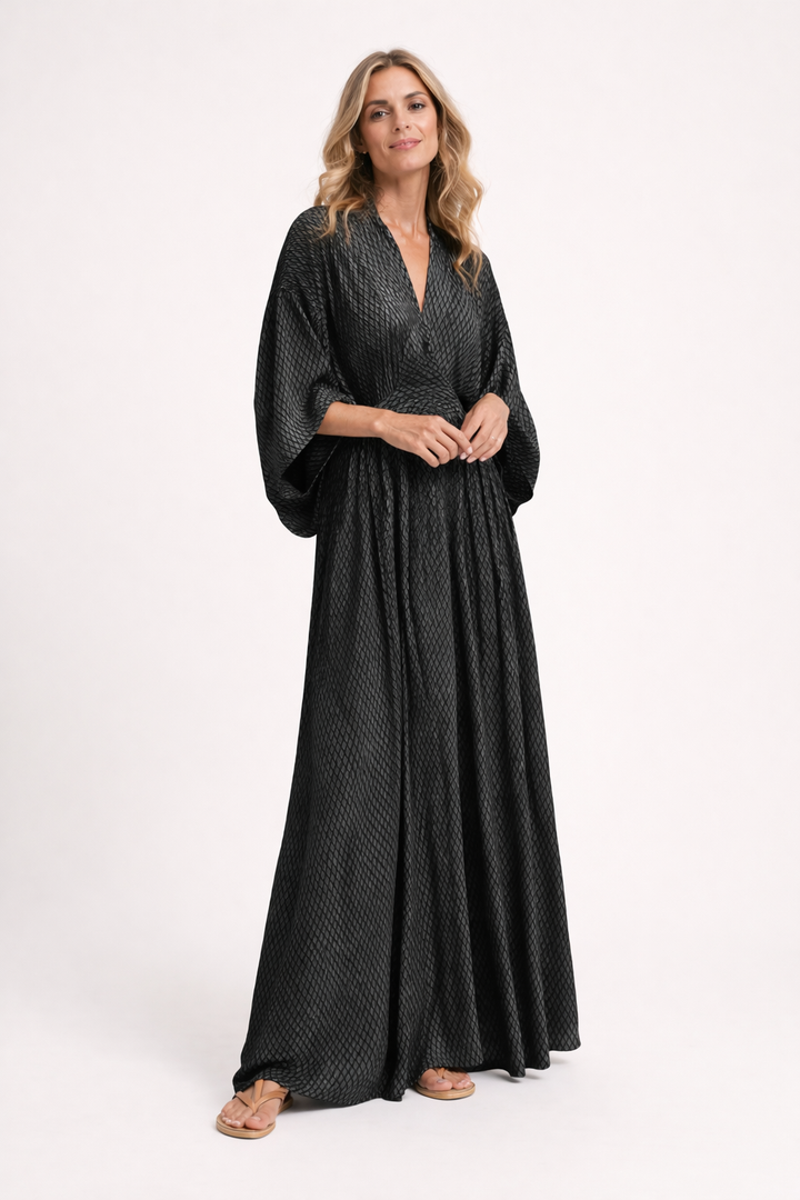 Vestido largo mujer manga amplia escote V vestido mujer casual - Valmira