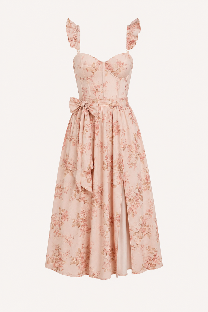 Vestido midi mujer estampado floral corset abertura lateral - Käthe