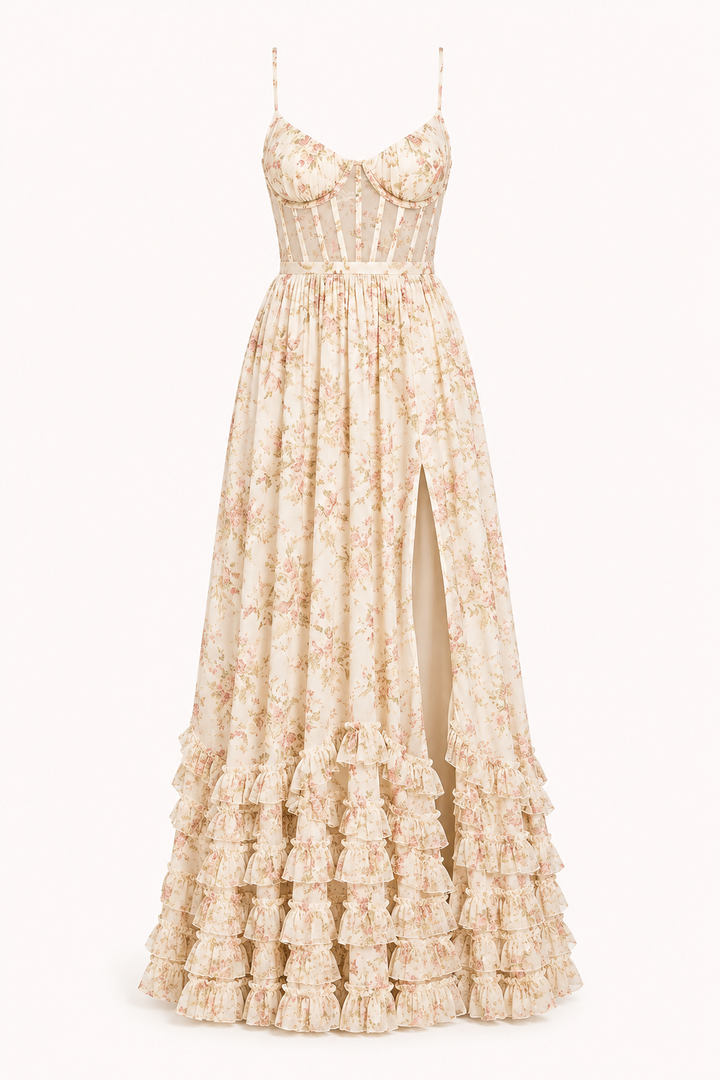 Vestido largo fiesta mujer floral elegante - Elara