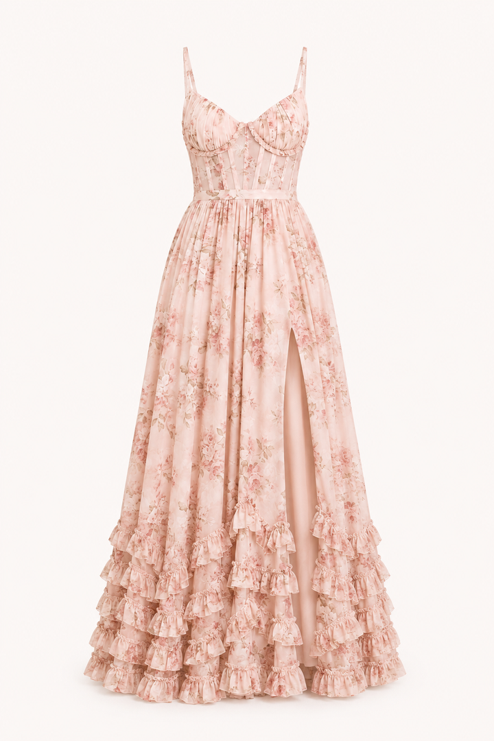 Vestido largo fiesta mujer floral elegante - Elara