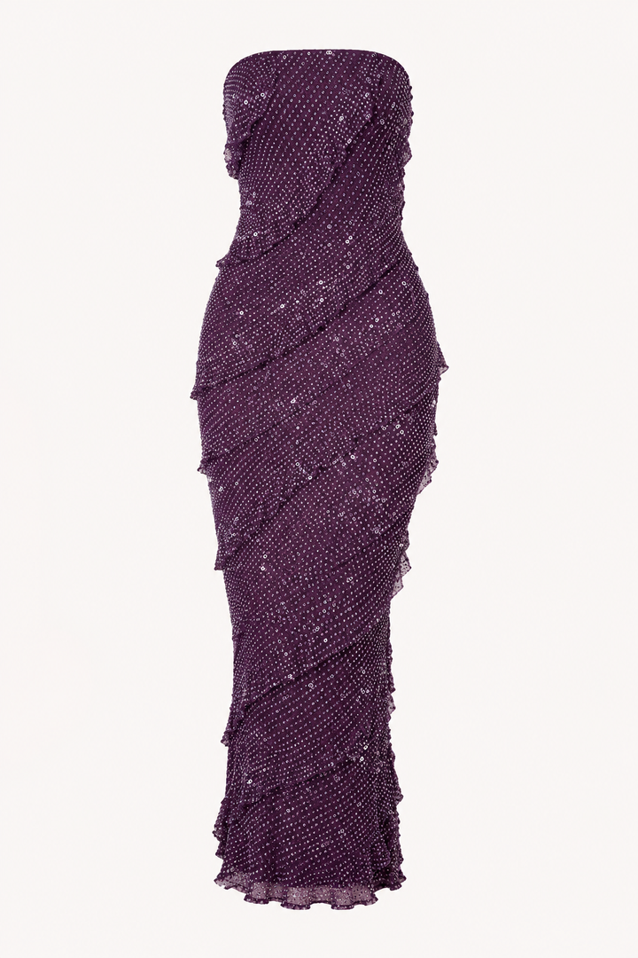 Vestido midi strapless mujer con volantes - Yina