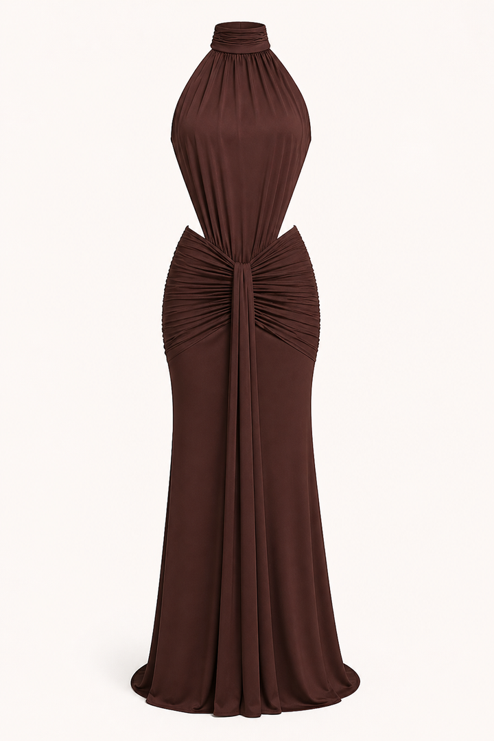 Vestido largo mujer elegante cuello halter ajustado - Klara