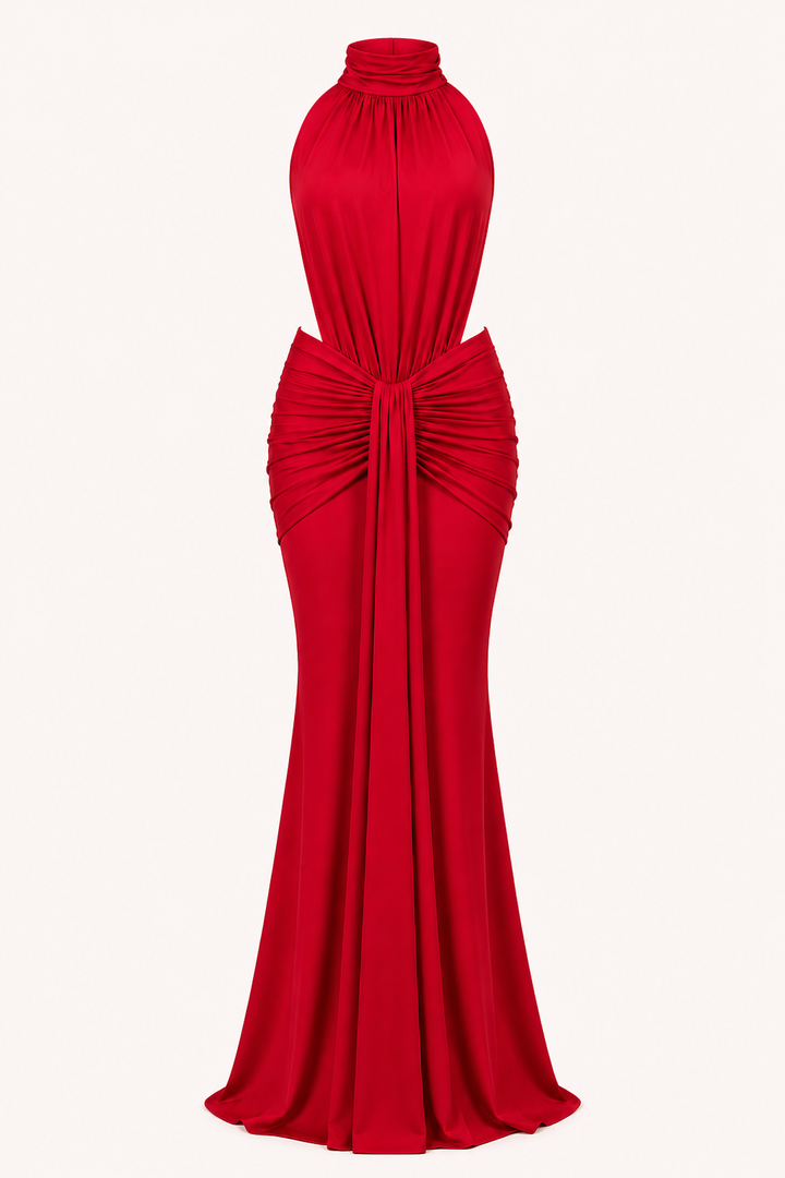 Vestido largo mujer elegante cuello halter ajustado - Klara