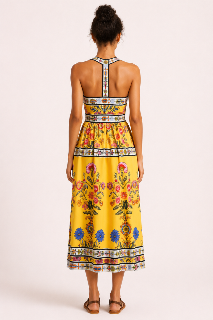 Vestido midi floral cintura alta mujer - Nele