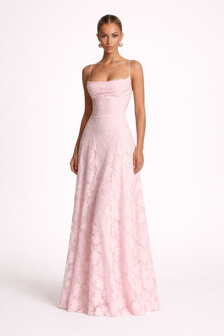Vestido largo elegante de tirantes con escote recto - Lily