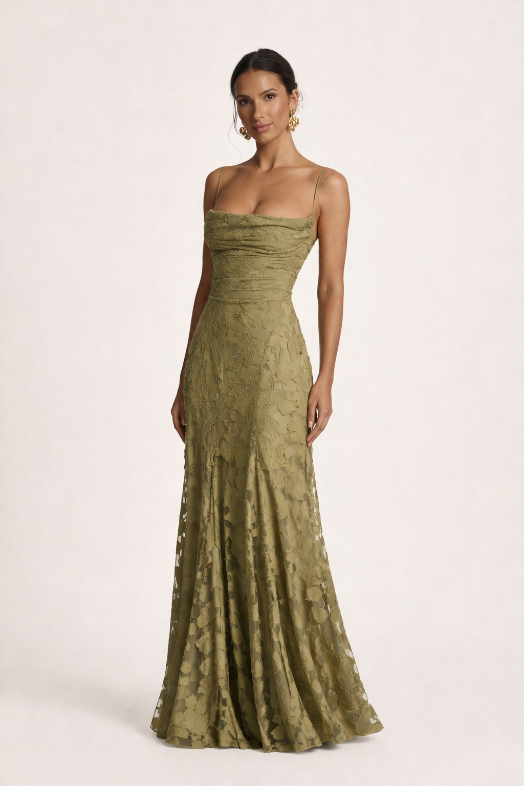 Vestido largo elegante de tirantes con escote recto - Lily