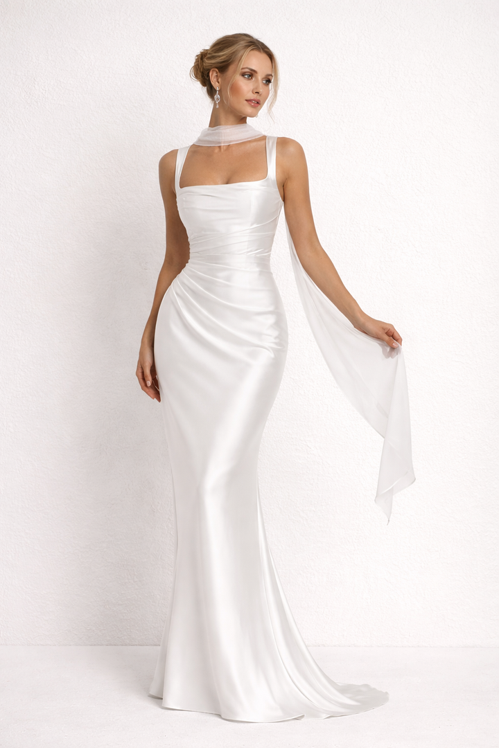 Vestido largo elegante mujer de corte ajustado sin mangas - Astrid