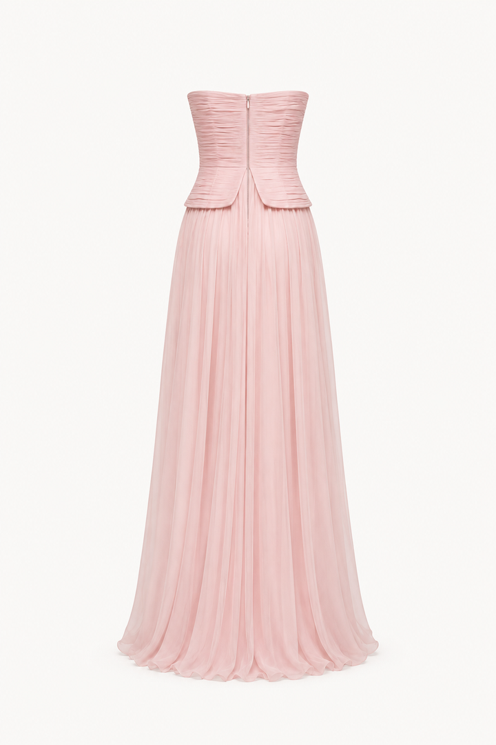 Vestido largo elegante strapless plisado mujer - Enice