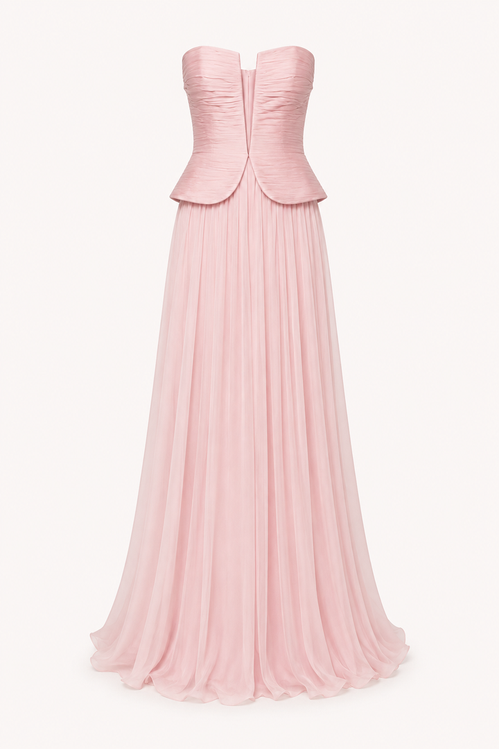 Vestido largo elegante strapless plisado mujer - Enice
