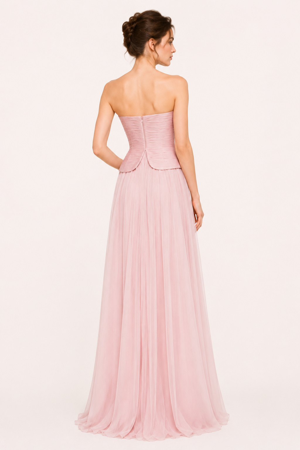 Vestido largo elegante strapless plisado mujer - Enice