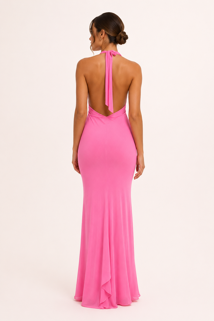 Vestido largo halter abertura frontal mujer - Romy