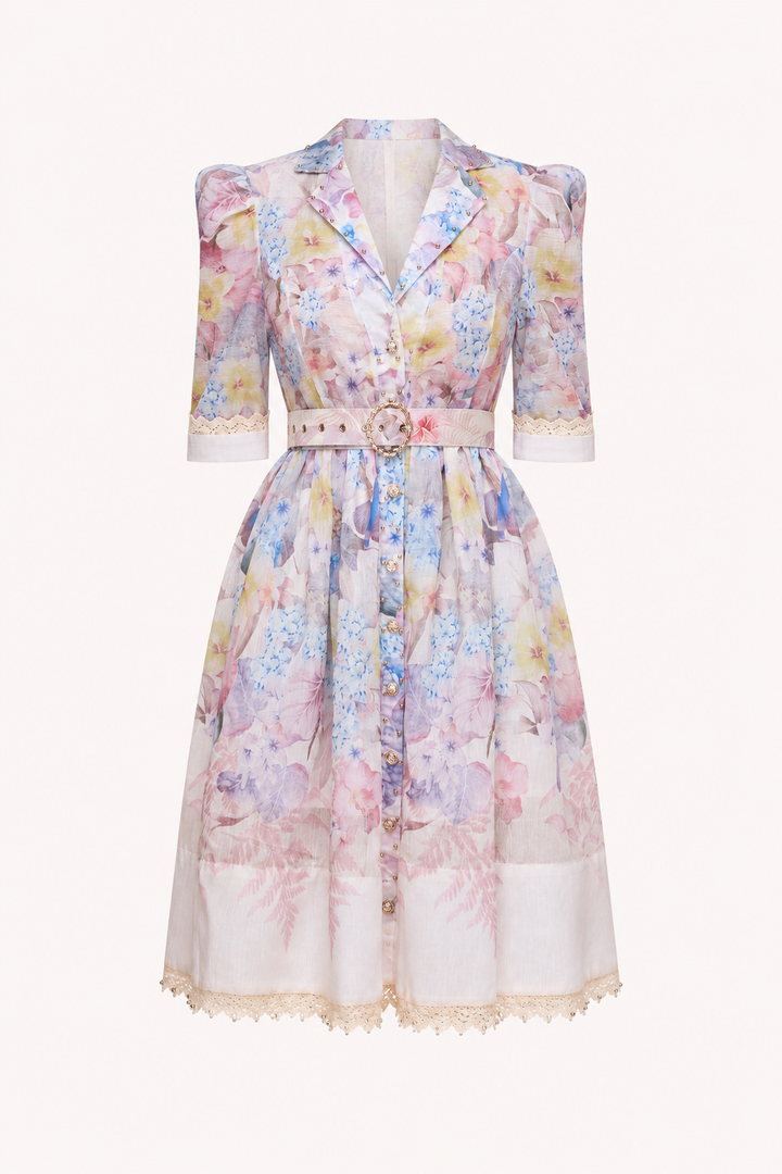 Vestido camisero floral mujer con cinturón - Minna