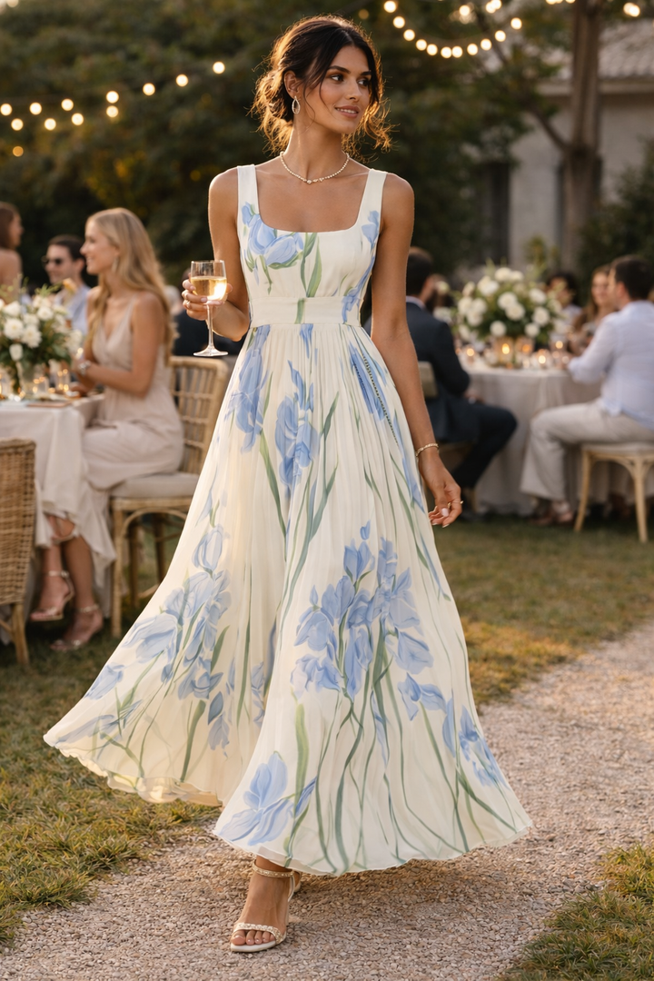 Vestido largo mujer plisado floral elegante verano - Leonore