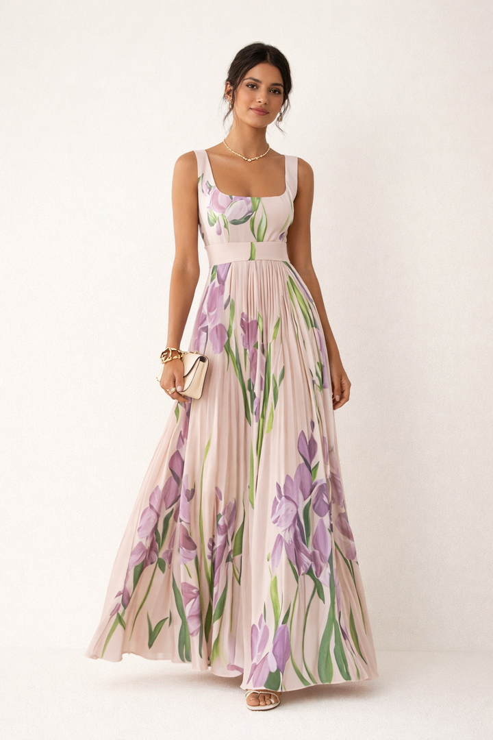 Vestido largo mujer plisado floral elegante verano - Leonore