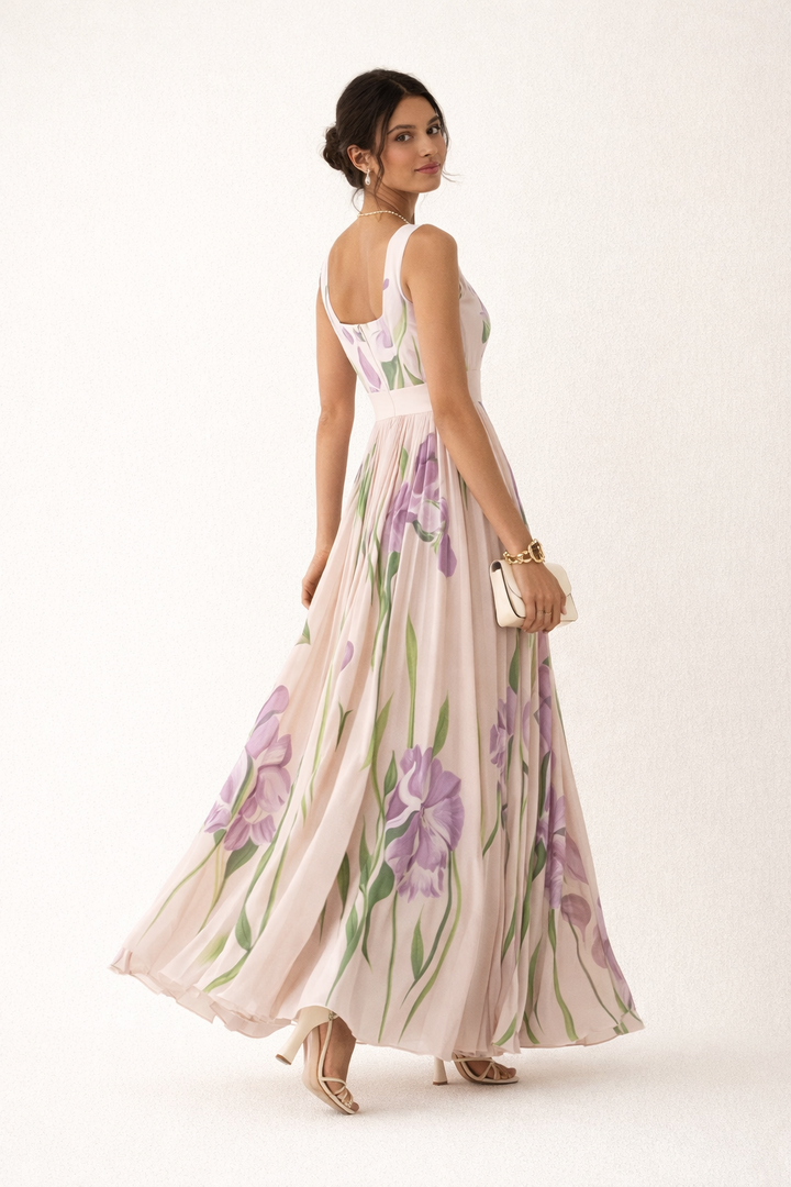 Vestido largo mujer plisado floral elegante verano - Leonore