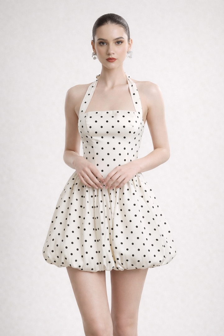 Vestido corto para mujer con escote halter y falda globo - Doris