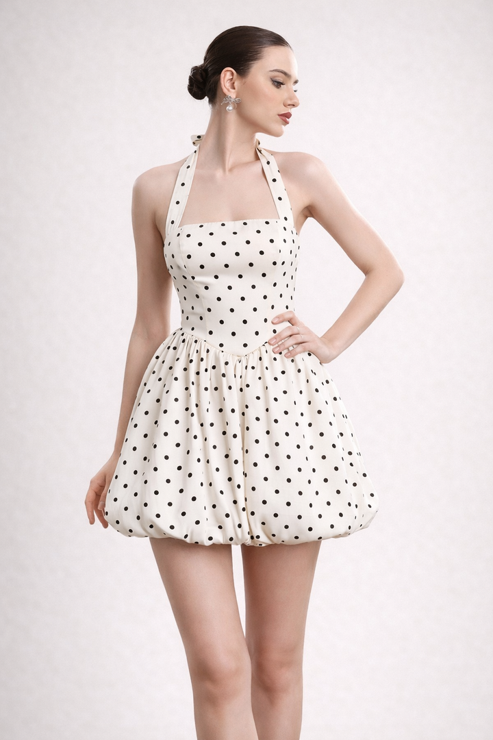 Vestido corto para mujer con escote halter y falda globo - Doris
