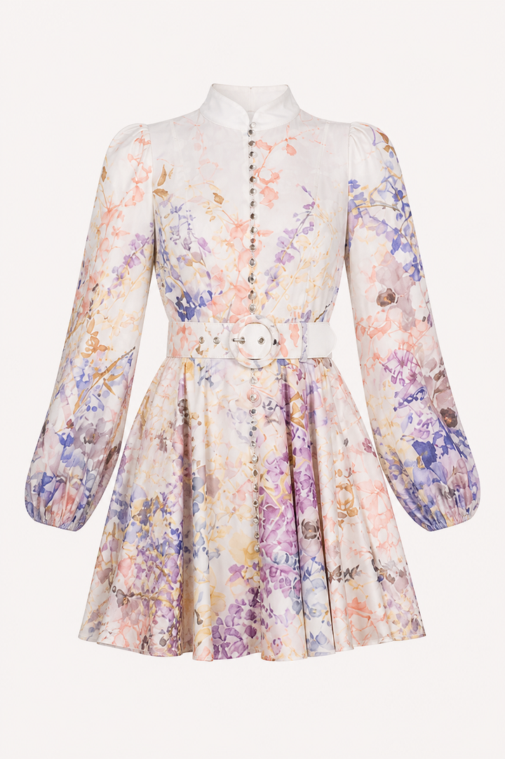 Vestido corto mujer floral elegante manga larga - Candice