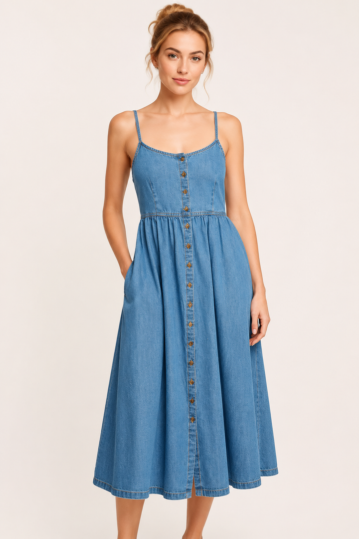 Vestido vaquero midi mujer botones - Hanneli