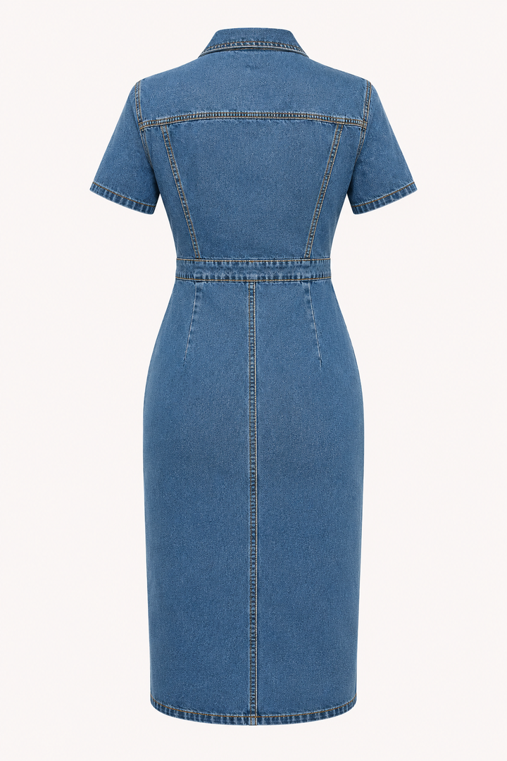 Vestido midi mujer denim botones ajuste entallado - Elara
