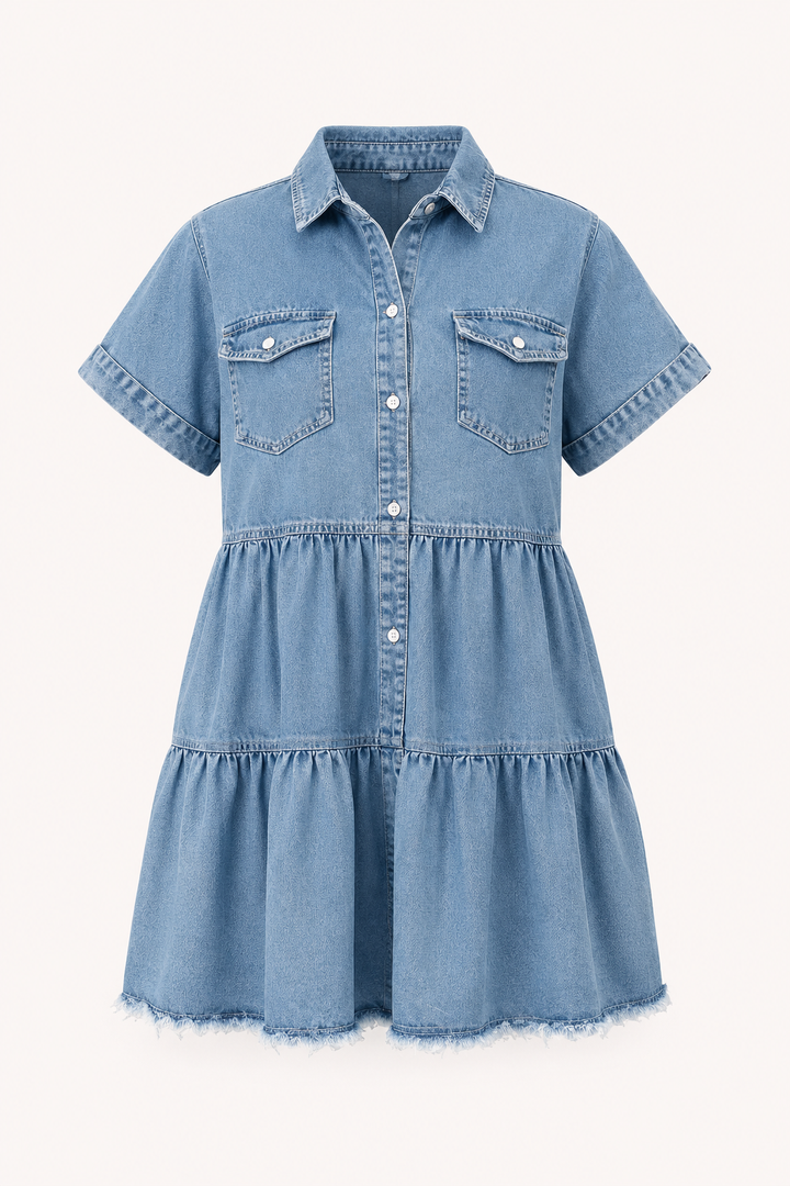 Vestido corto vaquero casual mujer manga corta - Heike