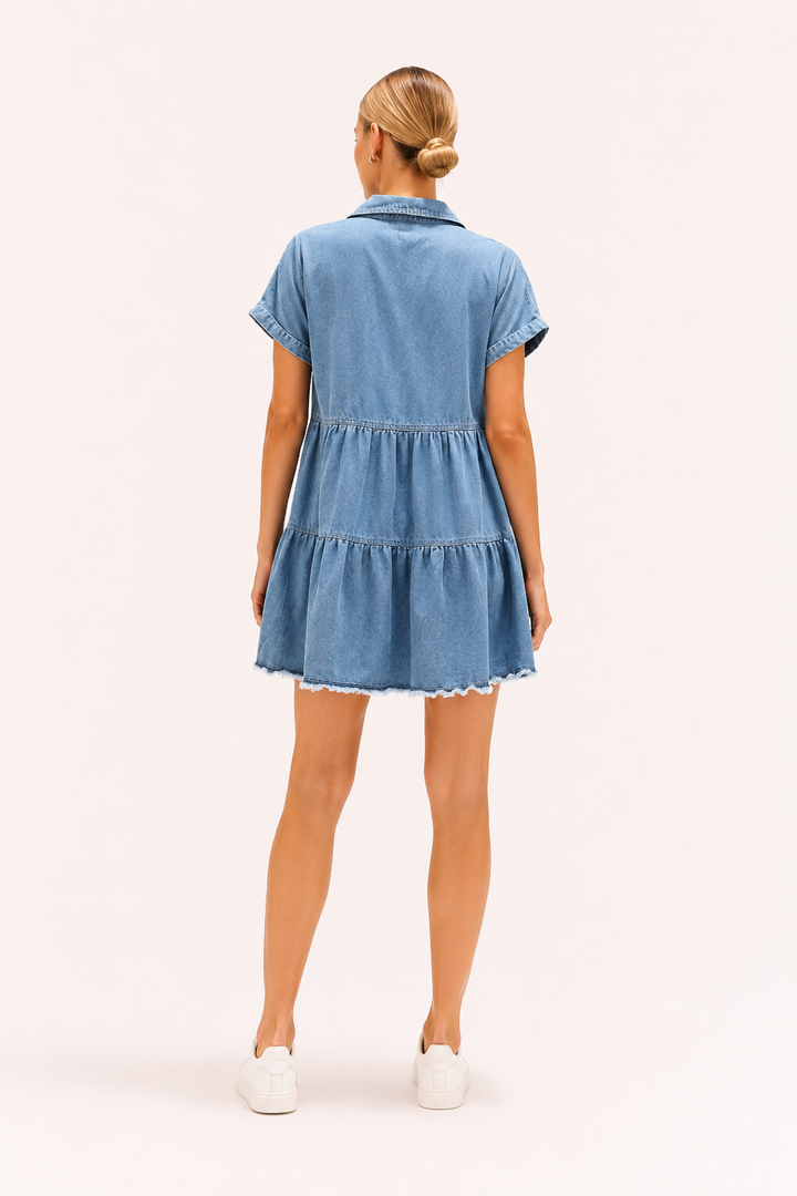 Vestido corto vaquero casual mujer manga corta - Heike